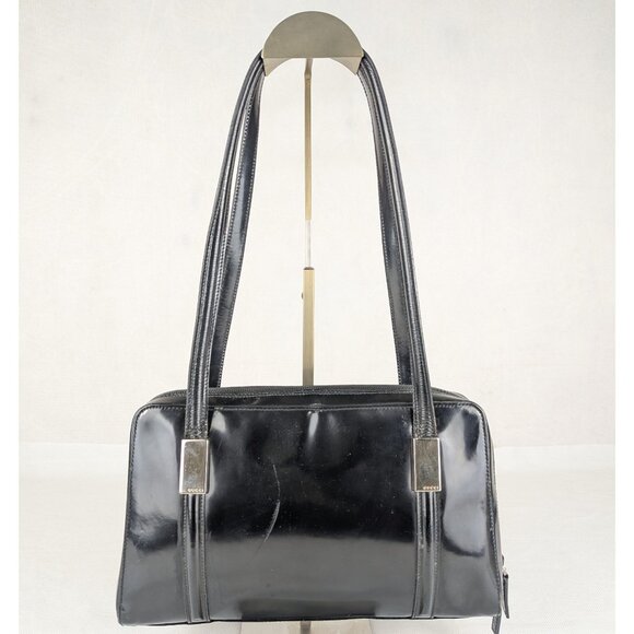 Gucci Enamel Handbag Auth Black Patent Leather Medium Women Made in Italy - Picture 1 of 12